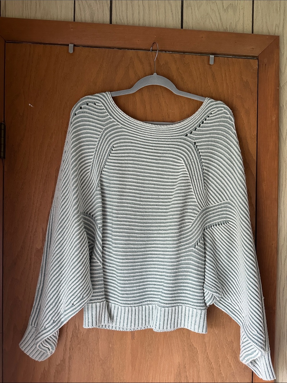 Relaxed Stripe Knit Sweater — Teal/Green & White